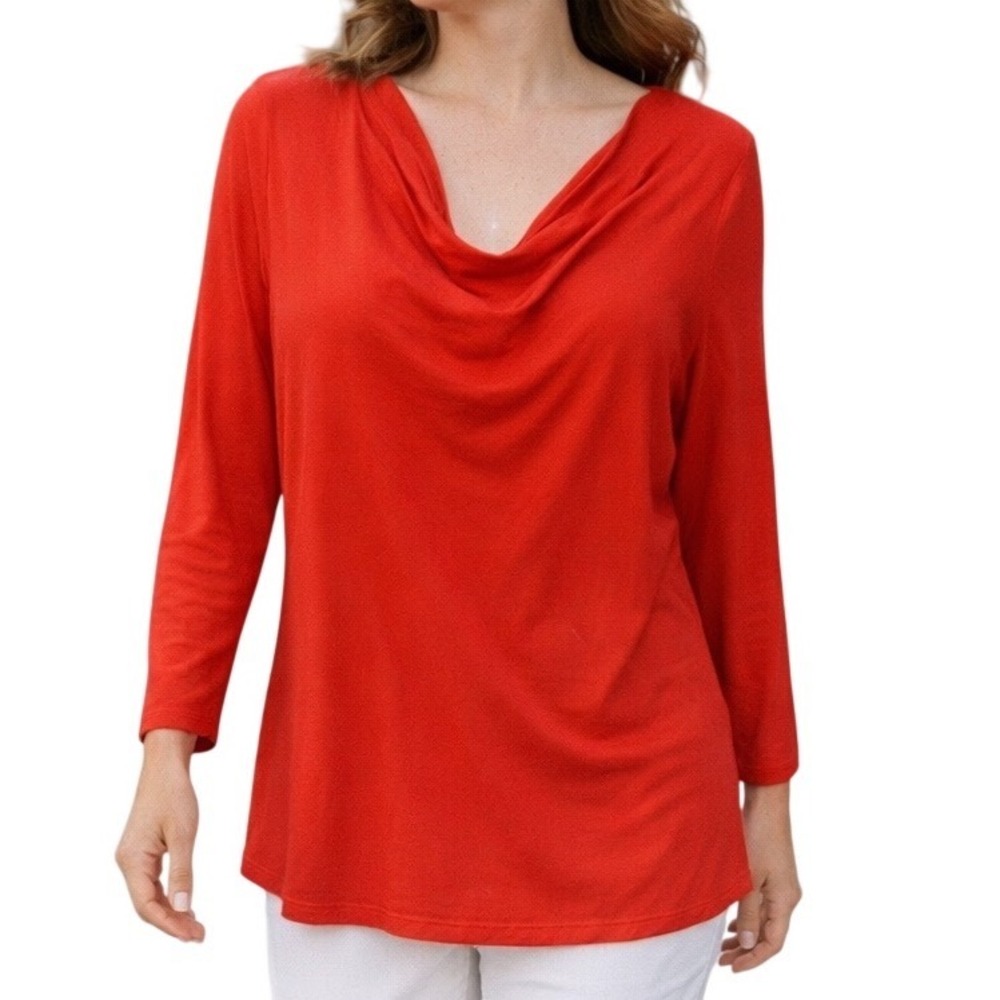 Talbots Petites Women's Cowl Neck Drape Front‎ Tunic Top Red XLP Long Sleeve